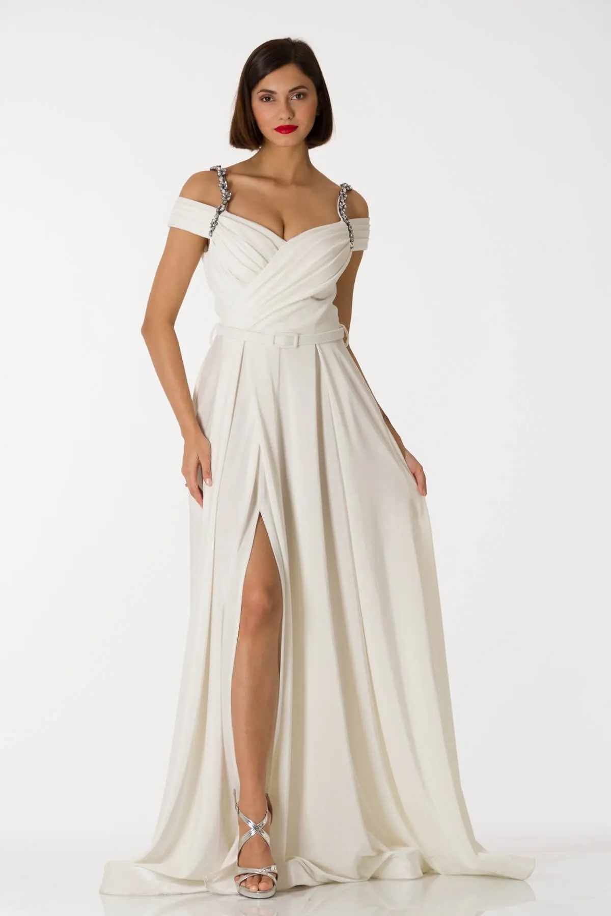 

Slim Halter Low Omuzlu Slit Long Evening Dresses