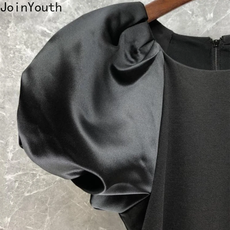 Блузка женская с пышными рукавами и круглым вырезом облегающая в Корейском стиле