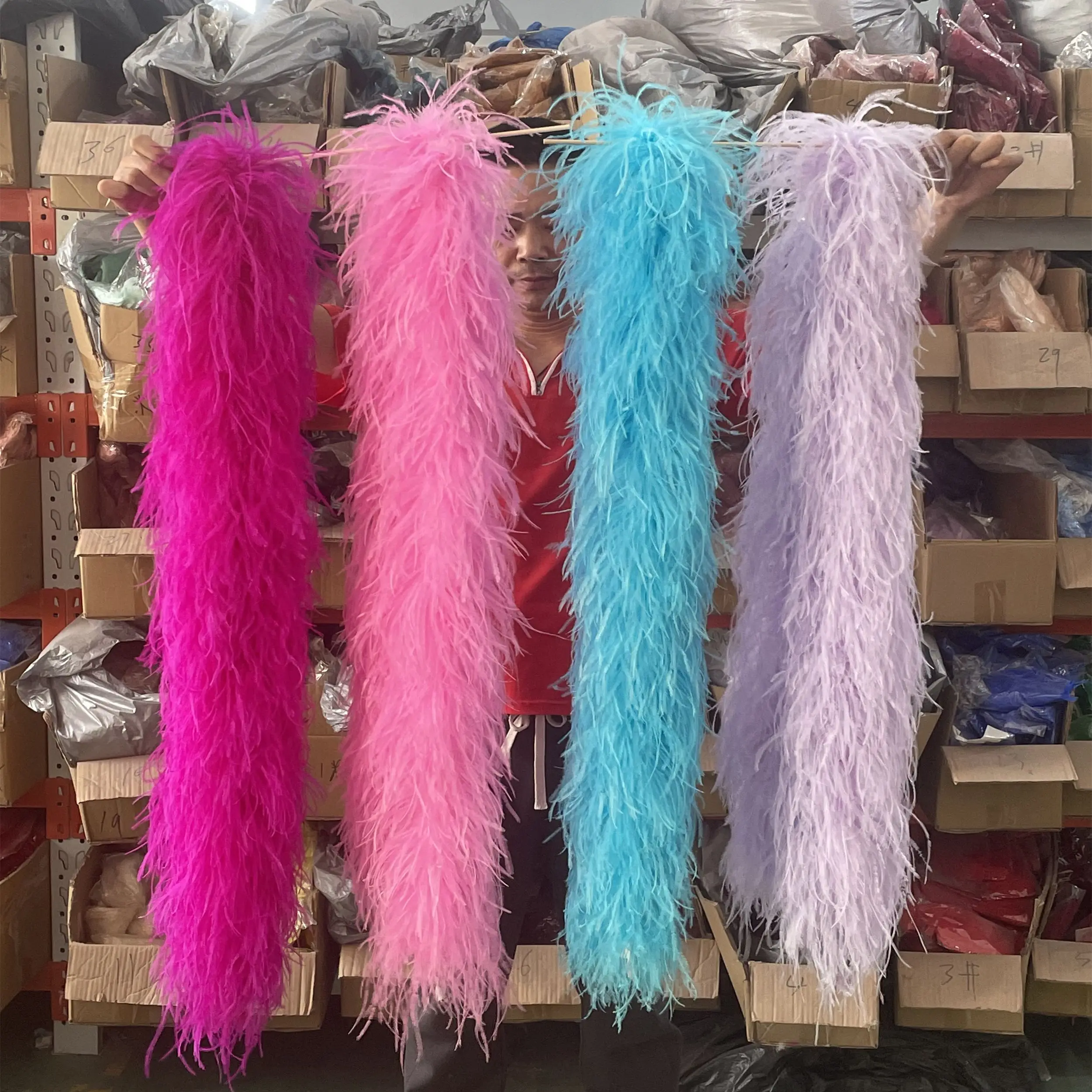 

High Quality 1/2/3M Custom Ostrich Feather Boa 6ply 10ply Thick Shawl Wedding Party Dress Decoration Clothes Sewing Accessories