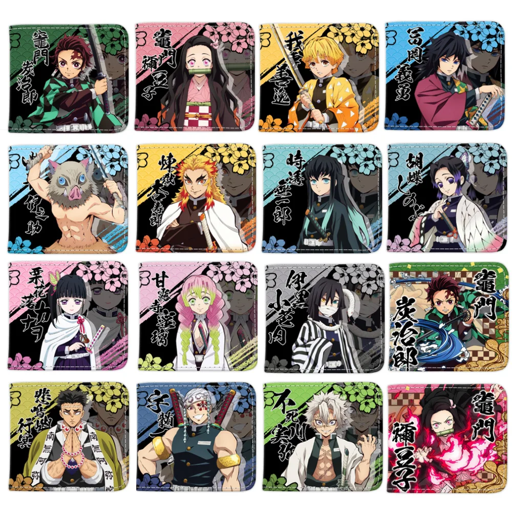 

11cm Demon Slayer Kimetsu No Yaiba Short PU Leather Wallet Kamado Tanjiro Nezuko Inosuke Rengoku Tokitou Muichirou Bifold Purse