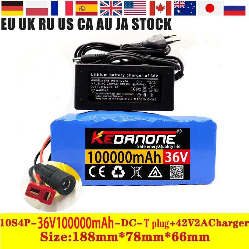 

2022 New 100000W 36V 100Ah 10S4P 1000mAh BMS 42V 2A Li-ion Rechargeable Electric Scooter