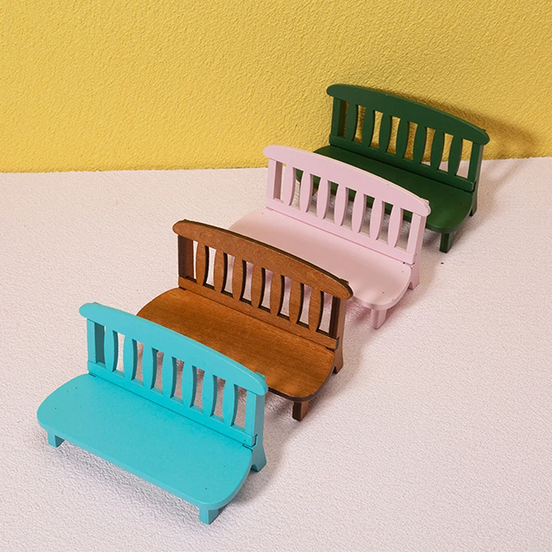 

1:12 Dollhouse Miniature Furniture Mini Wooden Bench Stool Garden Park Wood Back Bench Modle Toys Home Doll House Accessories