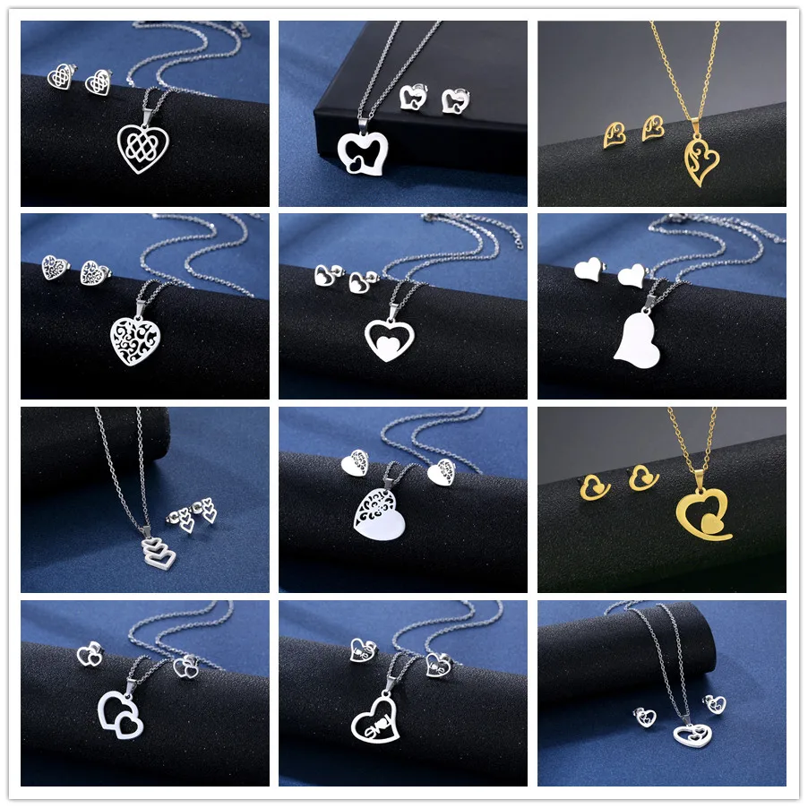 Ювелирные наборы из нержавеющей стали ожерелья и серьги в форме сердца ветки