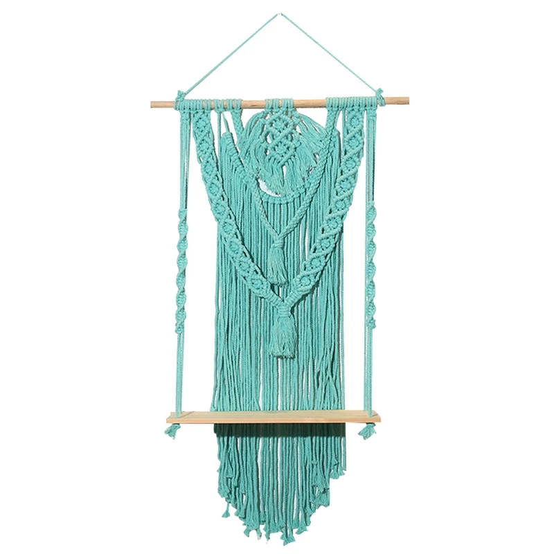 

Macrame Wall Hanging Shelf, Boho Indoor Hanging Shelf, Handmade Macrame Floating Shelf (Lake Blue)