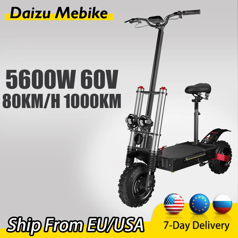 

60V 5600W Powerful with Seat Electric Scooter Dual Motor Max Speed 85km/h 11inch Off Road Tire Electric Scooters Adult with Seat