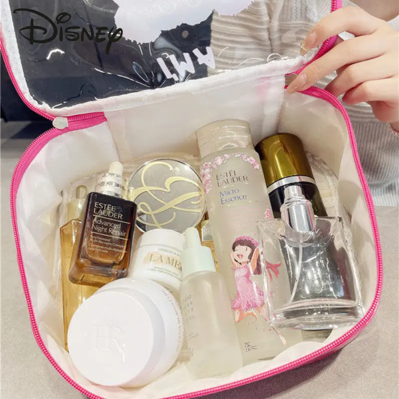 Disney Strawberry Bear New Makeup Bag Fashion High Quality Waterproof Transparent Wash Bag Multi Functional Storage Handbag
