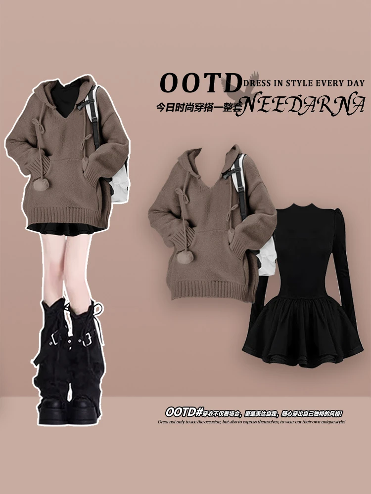 Miu Series New Year Coat Armor Maillard Knitted dress Women Winter Wear with A Complete Set High-Grade Stop Skirt