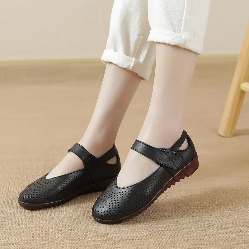 Genuine Leather Mary Jane Flats Women's Summer Sandal Loafers Woman Oxford Female Shoes V Cut Handmade Moccasins Women Shoes