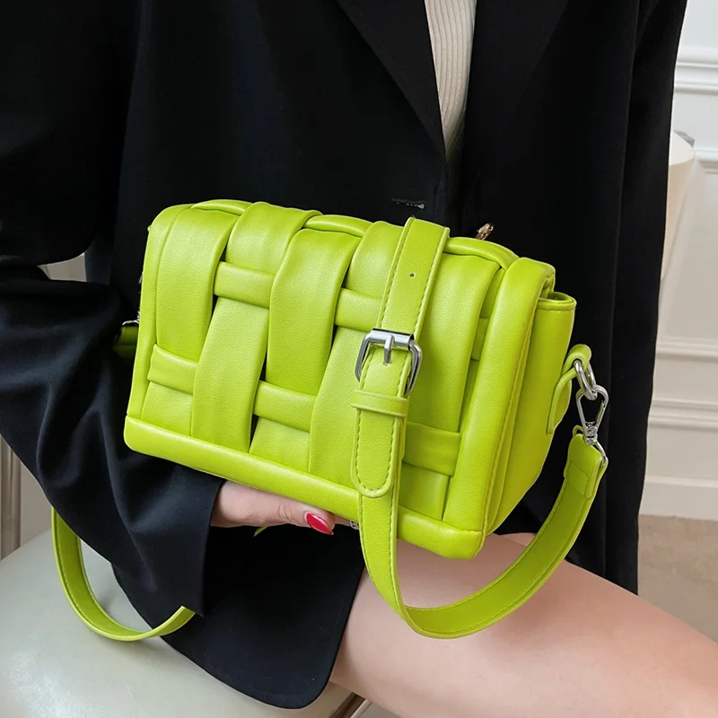 

Small Pu Leather Woven Shoulder Bag For Women 2022 Solid Color Flap Handbags And Purse Fashion Simply Ladies Crossbody Bag Brand