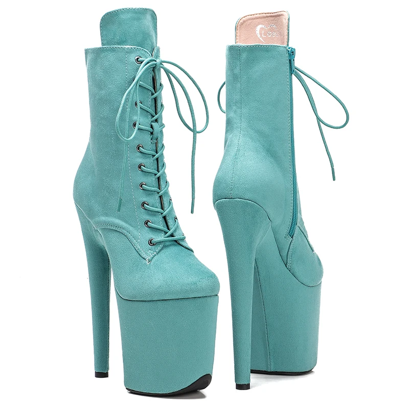 Leecabe Blue Suede 20CM/8inches Pole dancing High Heel platform Boots closed toe Pole Dance boots