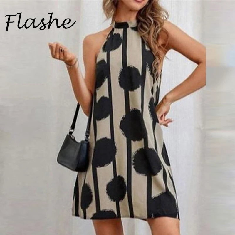 

Sexy Halter Neck Leopard Vintage Printing Mini Dress Women Summer Sleeveless Beach Casual Dresses Women's Party Dress