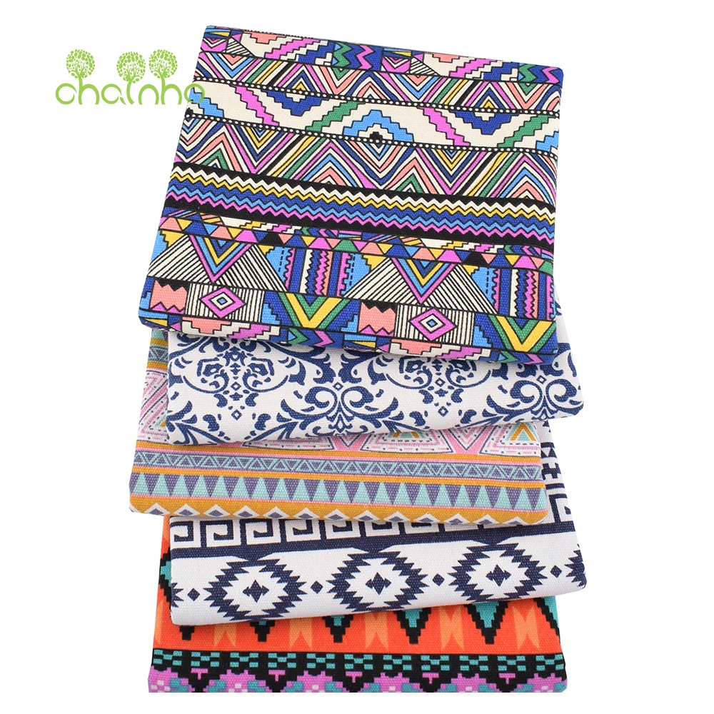 Chainho,Printed Cotton Canvas Fabric,Handmade Sewing Quilting Cloth For Aprons,Curtain,Cushion Material,Geometric Pattern Series