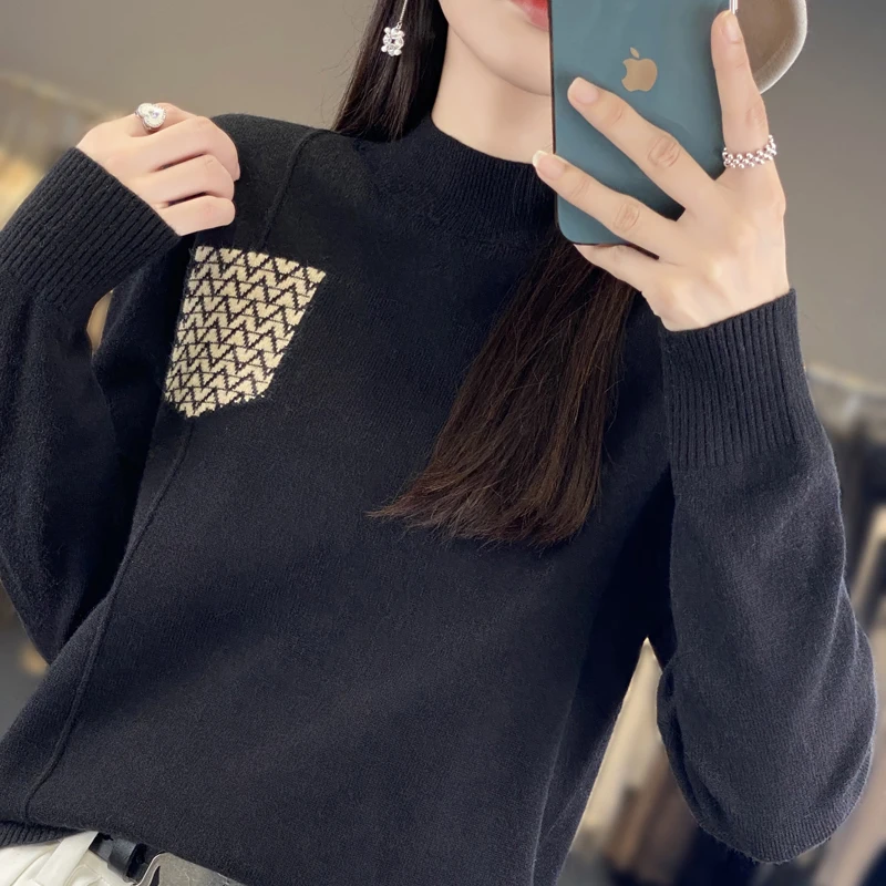 Новинка Женский кашемировый свитер на осень и зиму пуловер с высоким воротником