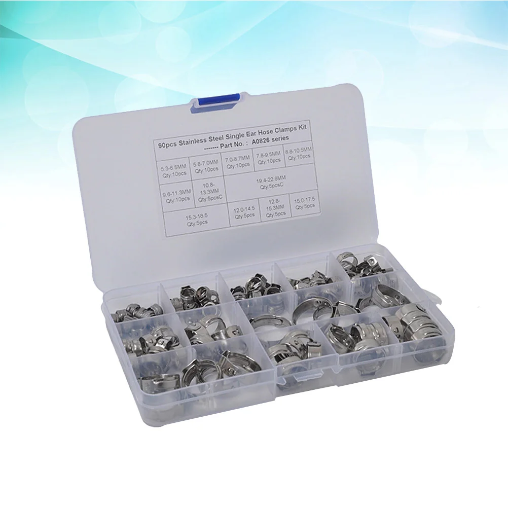 

90PCS 12 Types Single Ear Hose Clamps Stainless Steel Hydraulic O-Clips Fuel Air Pipe Clamps