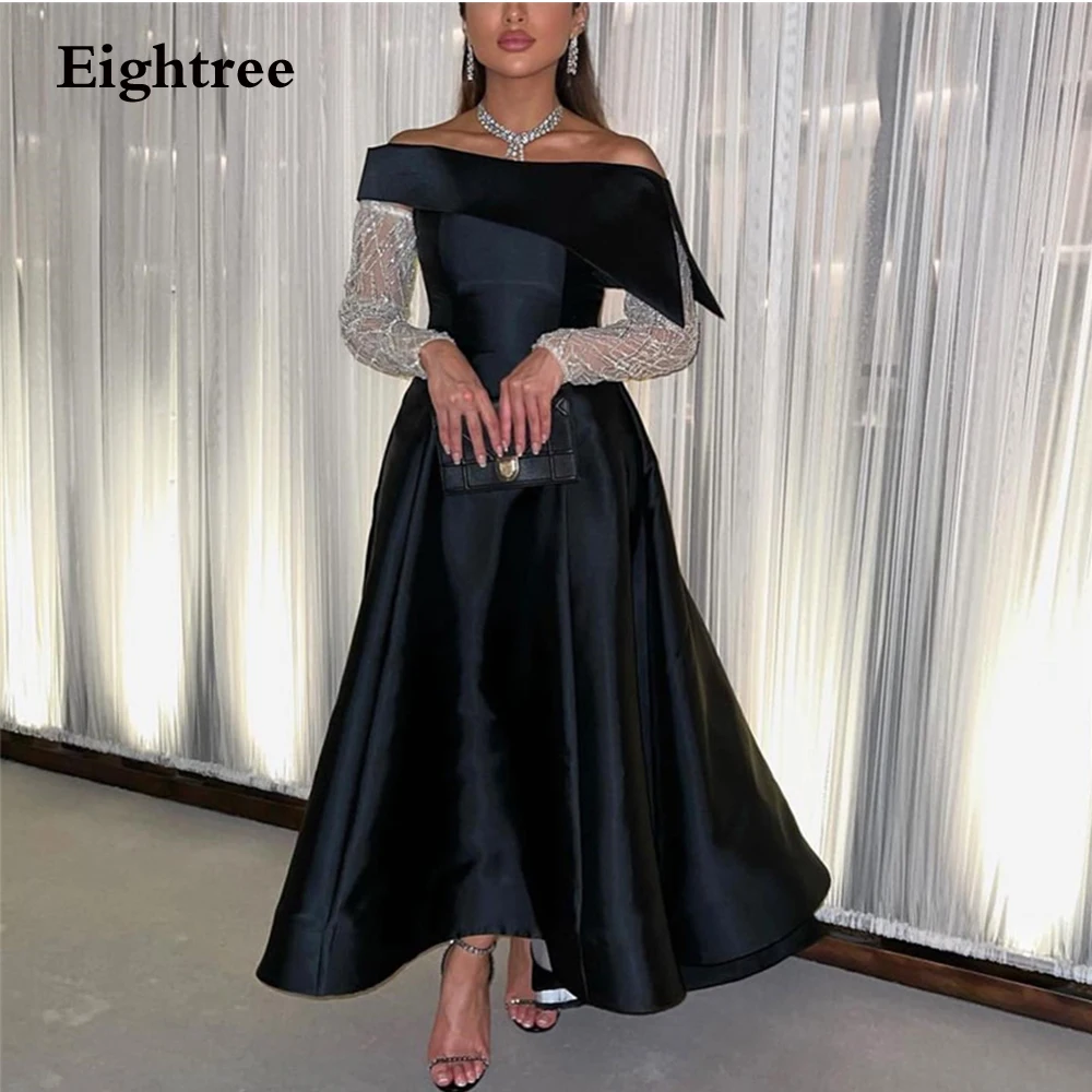 Eightree Black Dubai African Evening Dresses 2022 Stain Simple Sleeveless Long Prom Dress Formal Party Gowns Vestidos De Noche
