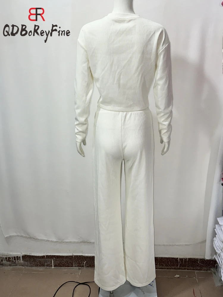 Весенний женский спортивный костюм топ в рубчик с длинным рукавом и брюки