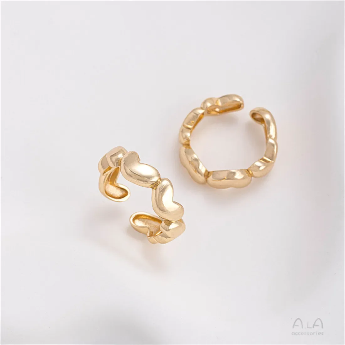 14K Gold Wrapped Fried Dough Twists Heart Love Ring European and American Retro Simple Luxury Niche Ins B714