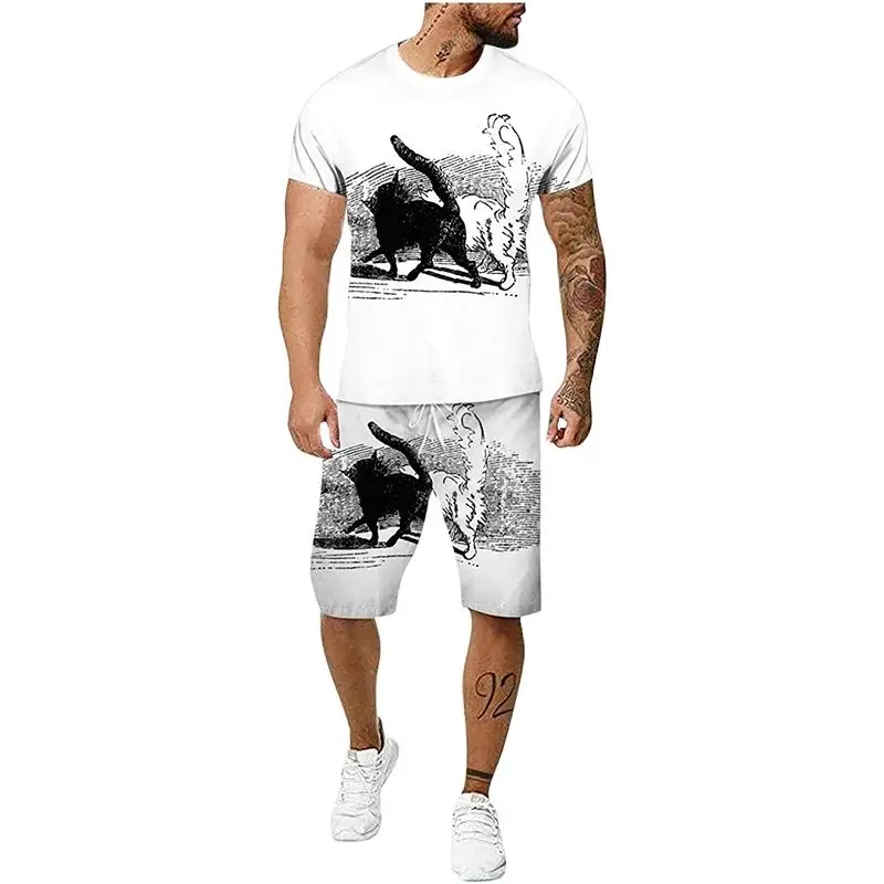 

Fashion Men's Sports Suit Solid Color Casual Plus Size Cool Tracksuit Men Summer Clothing Loose Male Shorts Sets Two Piece Set