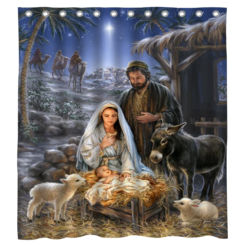 

The Nativity Christmas Scene Mother Of God Religious Images Our Lady Queen Of Angels Shower Curtain By Ho Me Lili For Bath Decor