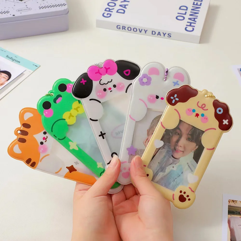 

Korea Animal frog Kpop clear Photo card holder Idol Photo Protective Case Photocard PVC pendant Kawaii School Stationery
