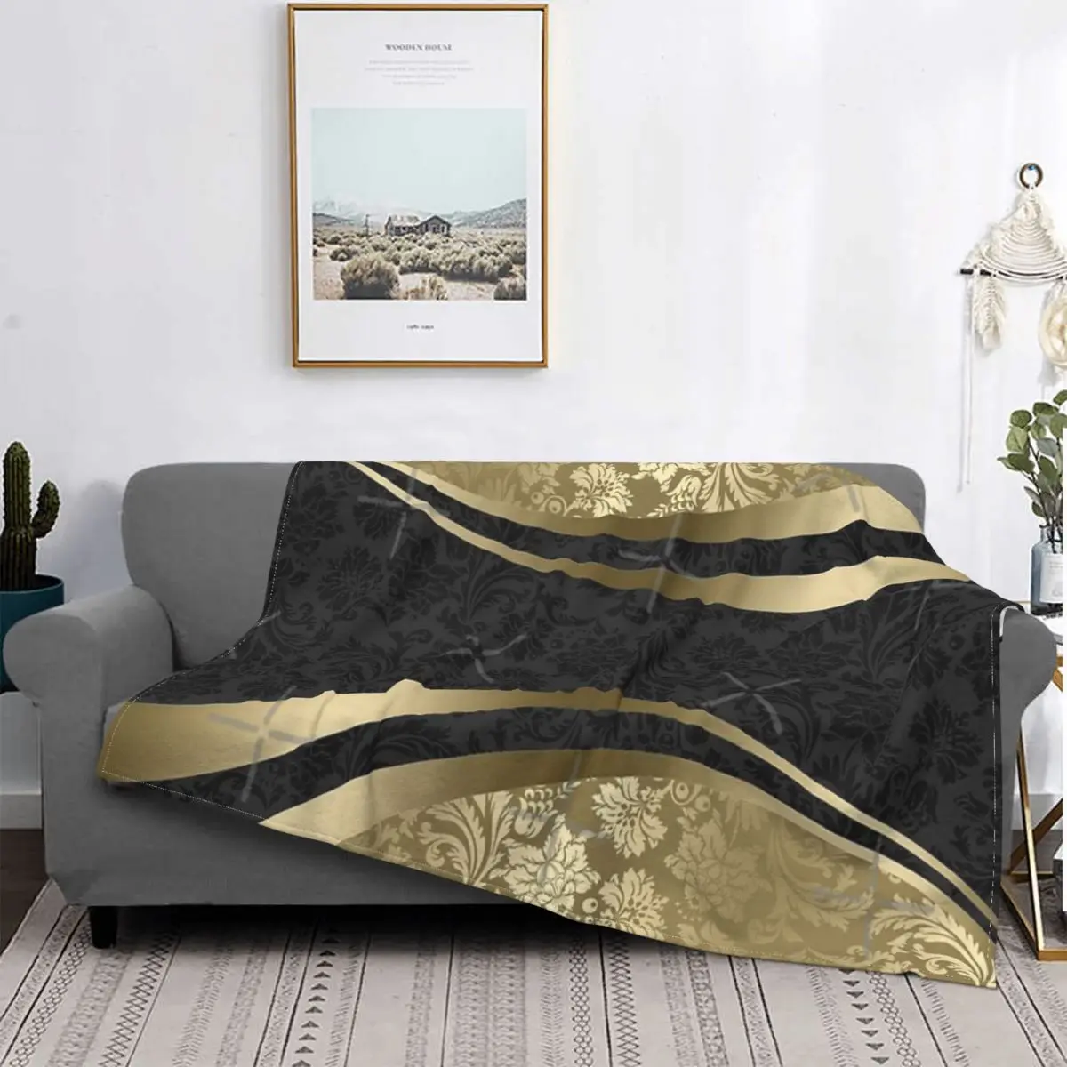 

Manta de Damasco dorado y negro, colcha a cuadros para cama, toalla, Sudadera con capucha, alfombra de oración Islámica