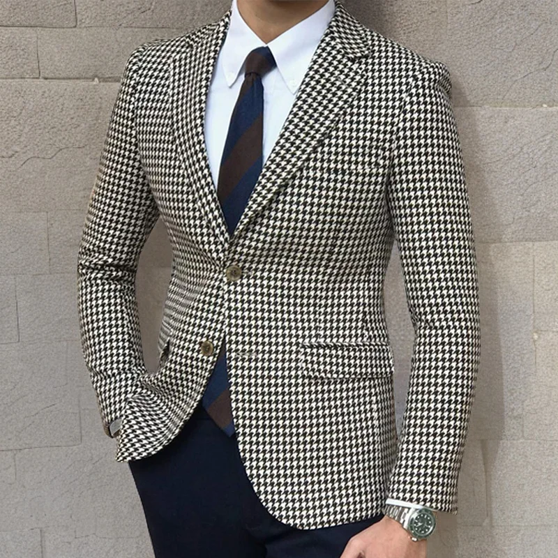Мужской свадебный блейзер в шотландскую клетку модель 2024 года цельнокроеный