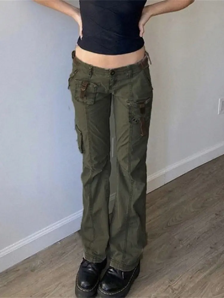 Брюки-карго женские в стиле ретро узкие мешковатые джинсы на молнии с заниженной