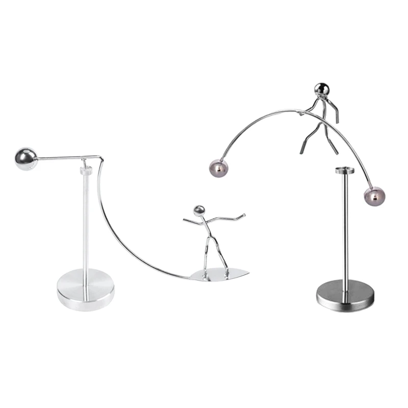 

2 Pcs Stainless Steel Finger Balance Toys,Newton Cradle Weights Mold Metal Craft :1 Pcs Surfing Villain & 1 Pcs Swing Kinetic Mo