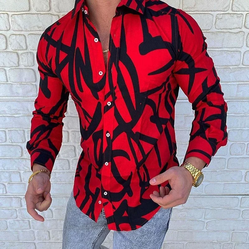 Men's Fashion Thin Lightweight Hawaiian Shirt Breathable Quick Dry Vacation Stand Collar Single Breasted Print Long Sleeve Tops