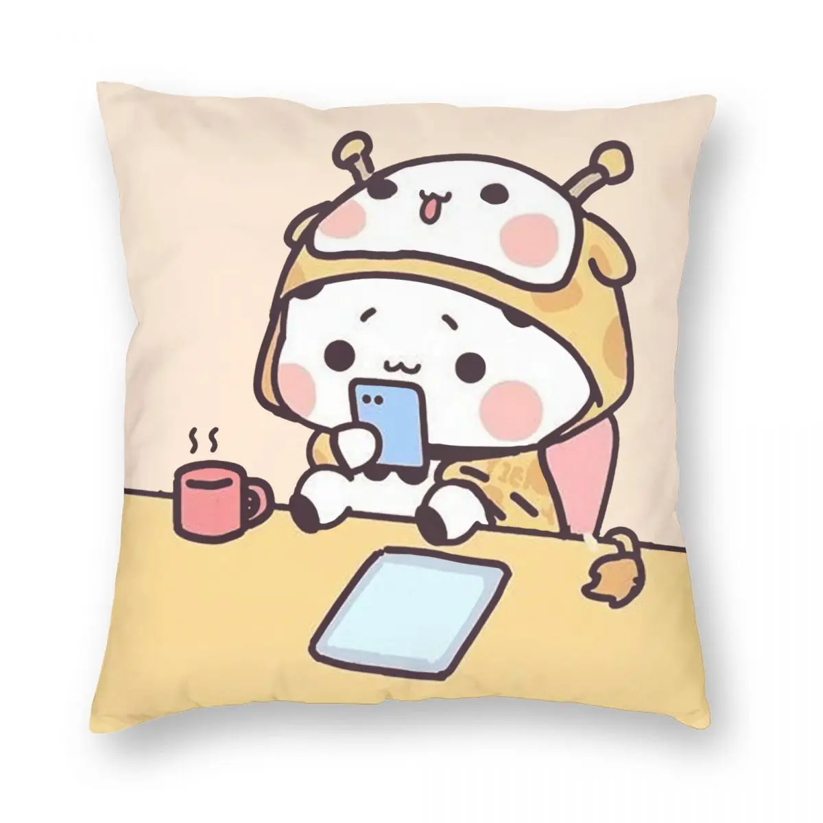 

Panda And Brownie Bear Couple Pillowcase Printed Polyester Cushion Cover Decorations Mochi Cat Throw Pillow Case Cover Square
