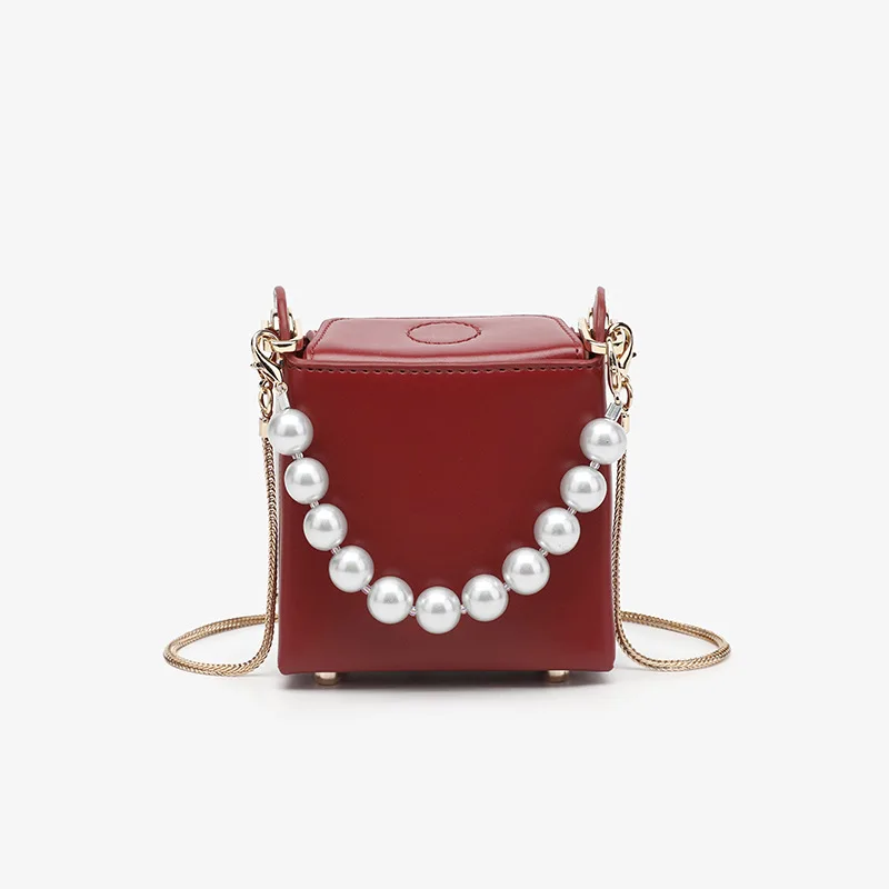 

Women new yellow cigarette case bag mini Pearl chain one shoulder oblique collapse women bag fashion small square bag