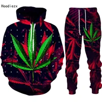 2022 spring and autumn fashion 3d poisonous weed print mens hooded sweater mens sportswear suit loose casual long sleeve suit