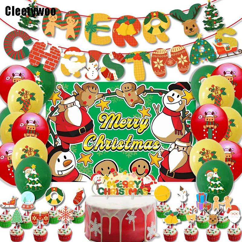 

Christmas Balloons Cake Topper Banner Garlands Background Merry Christmas Decorations for Home 2022 Xmas Party Globos Navidad
