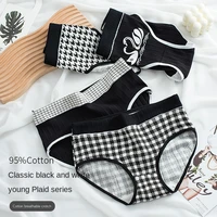 m xl womens cotton underwear girls cute plaid briefs fashion black white plaid printing panties mid waist seamless underpants
