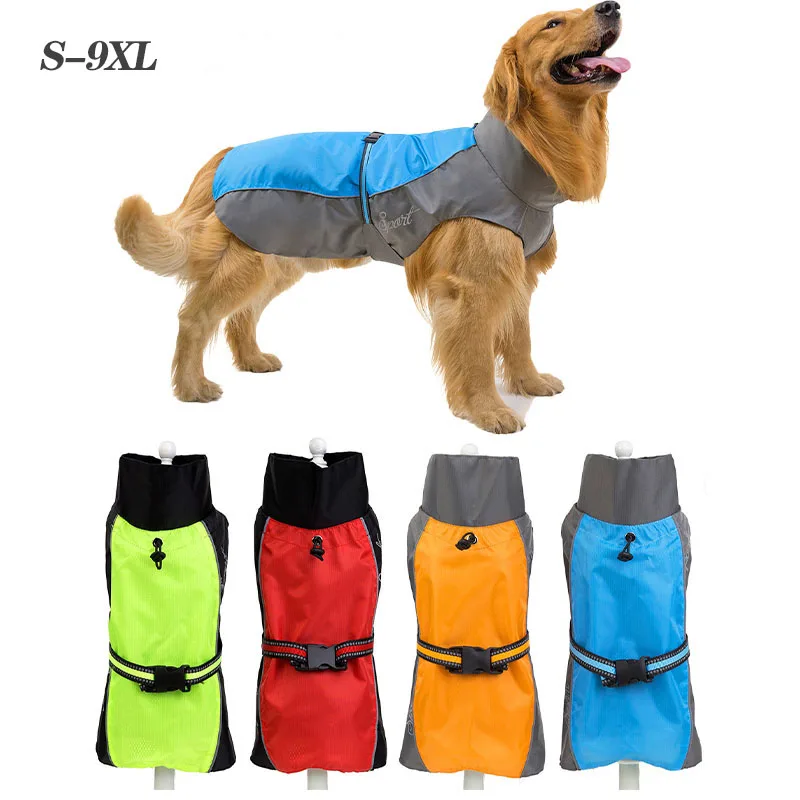 

S-9XL Waterproof Dog Clothes For Small Large Dogs Rainoat Labrador Golden Retriever Rain Coat Reflective Pet Dog Poncho Bulldog