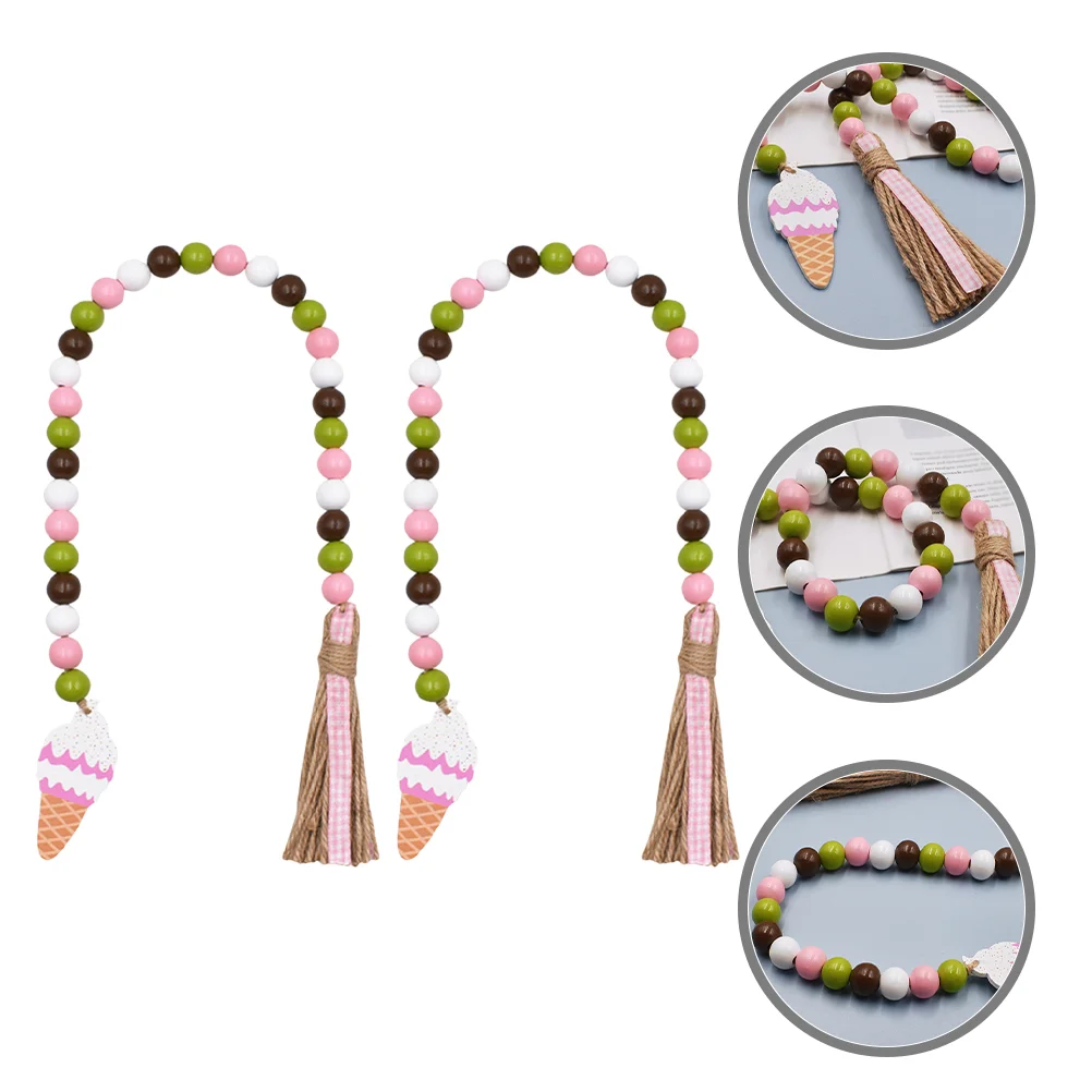 

2 Pcs Colorful Wooden Beads Hanging String Ice Cream Accessories Tassel Rope