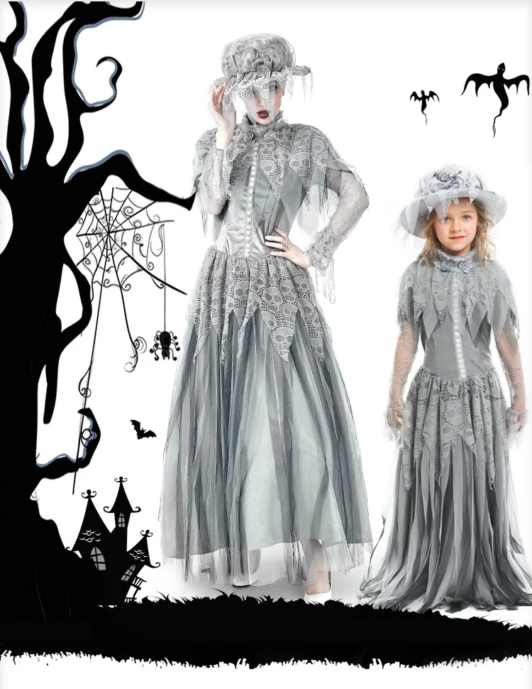 

Halloween Cosplay British Style Spanish Lolita Ghost Fantasia Skeleton Ghost Bride Dress Suit Party Carnival Stage Performance