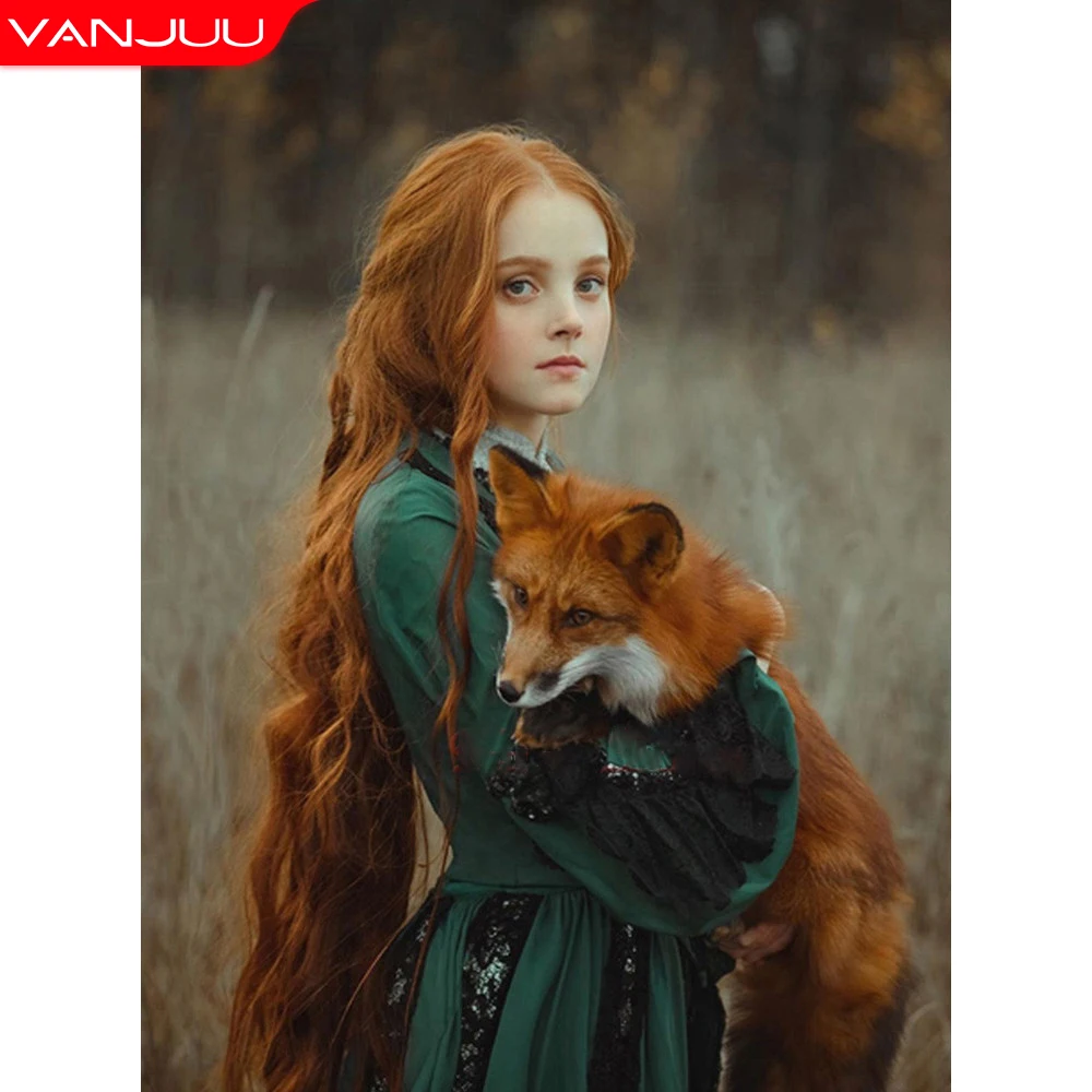 

Diamond Mosaic 5D Fox and Girl Nature Diamond Painting Embroidery Diy Rhinestone Painting Handmade Gift