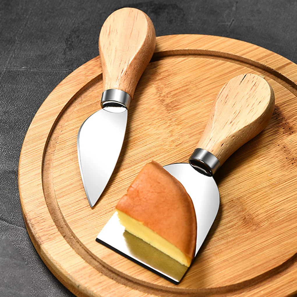 

4 Cheese Knives Set Cheese Cutlery Steel Stainless Cheese Slicer Cutter Wood Handle Mini Knife,Butter Knife,Spatula& ForK