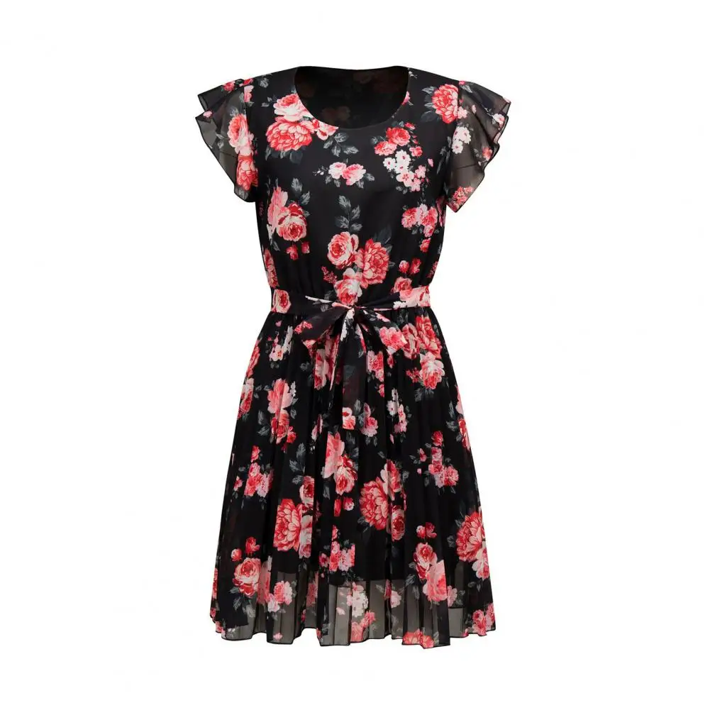 Элегантное женское мини-платье из мягкой ткани с короткими рукавами и цветным