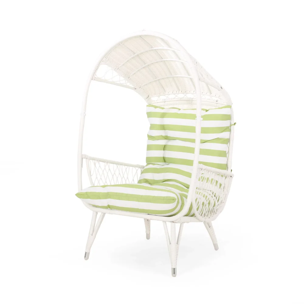 

Maurice Outdoor Wicker Standing Basket Chair with Cushion, White, Green