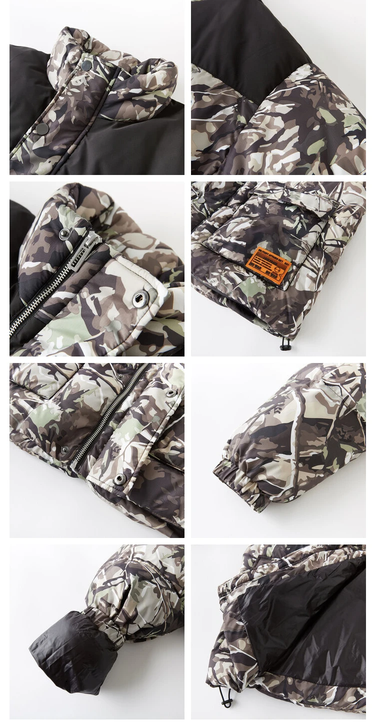 Metersbonwe Men's Camouflage Color Down Jacket Polar Chunky Long Hooded Down Jacket Loose 80%Duck Down Thick Winter Warm Wear