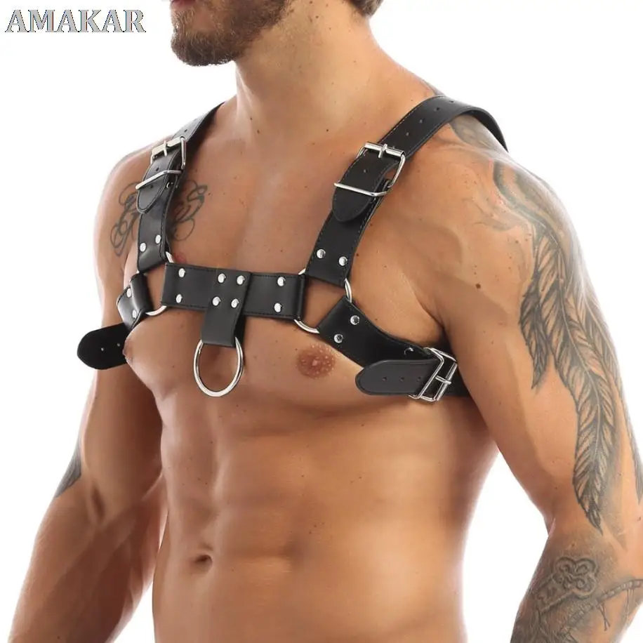 Мужская сексуальная портупея кожаный БДСМ бондаж ремень нагрудный удерживающий