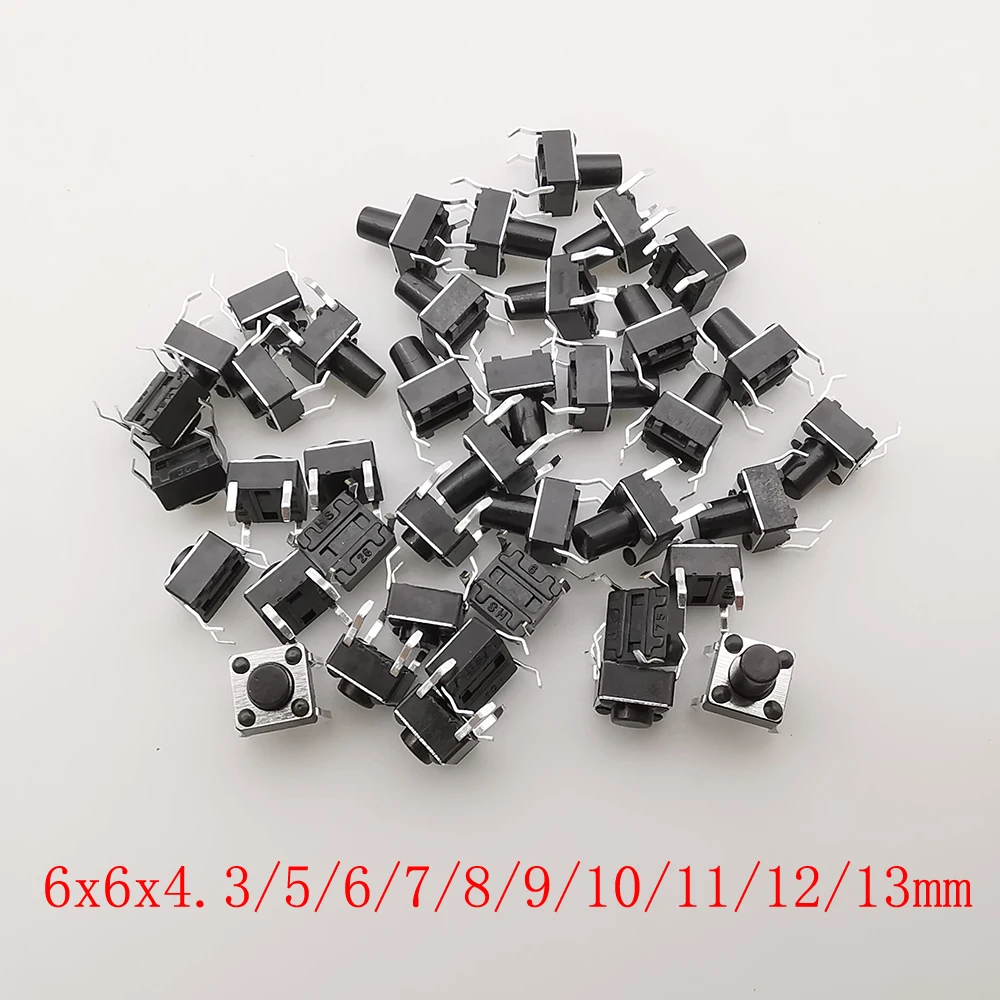 

50 шт. Тактовые мини-переключатели 6x6 мм 4-контактные черные