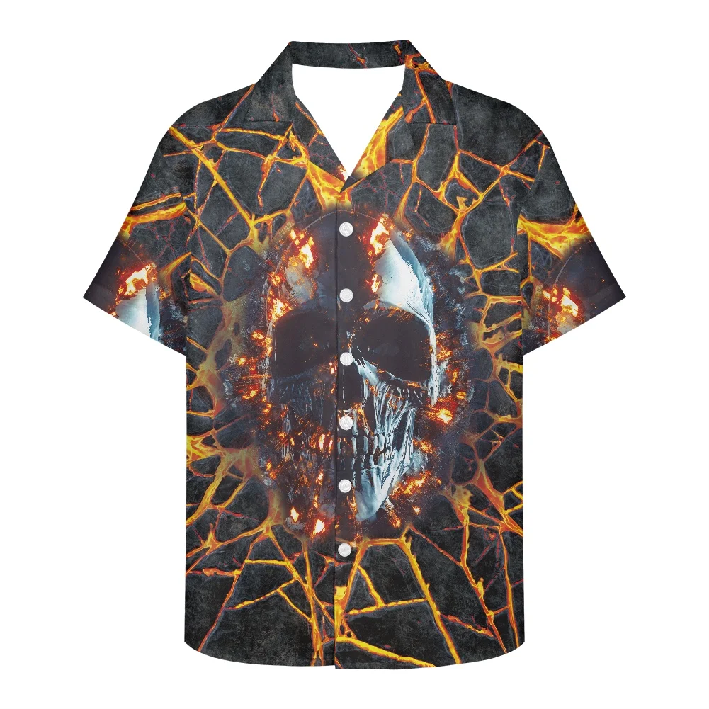 Halloween Skull Print Men's Shirt New Design Men Short Sleeve V Neck Shirt Summer Style Casual Fashion Rose Print Men Clothing