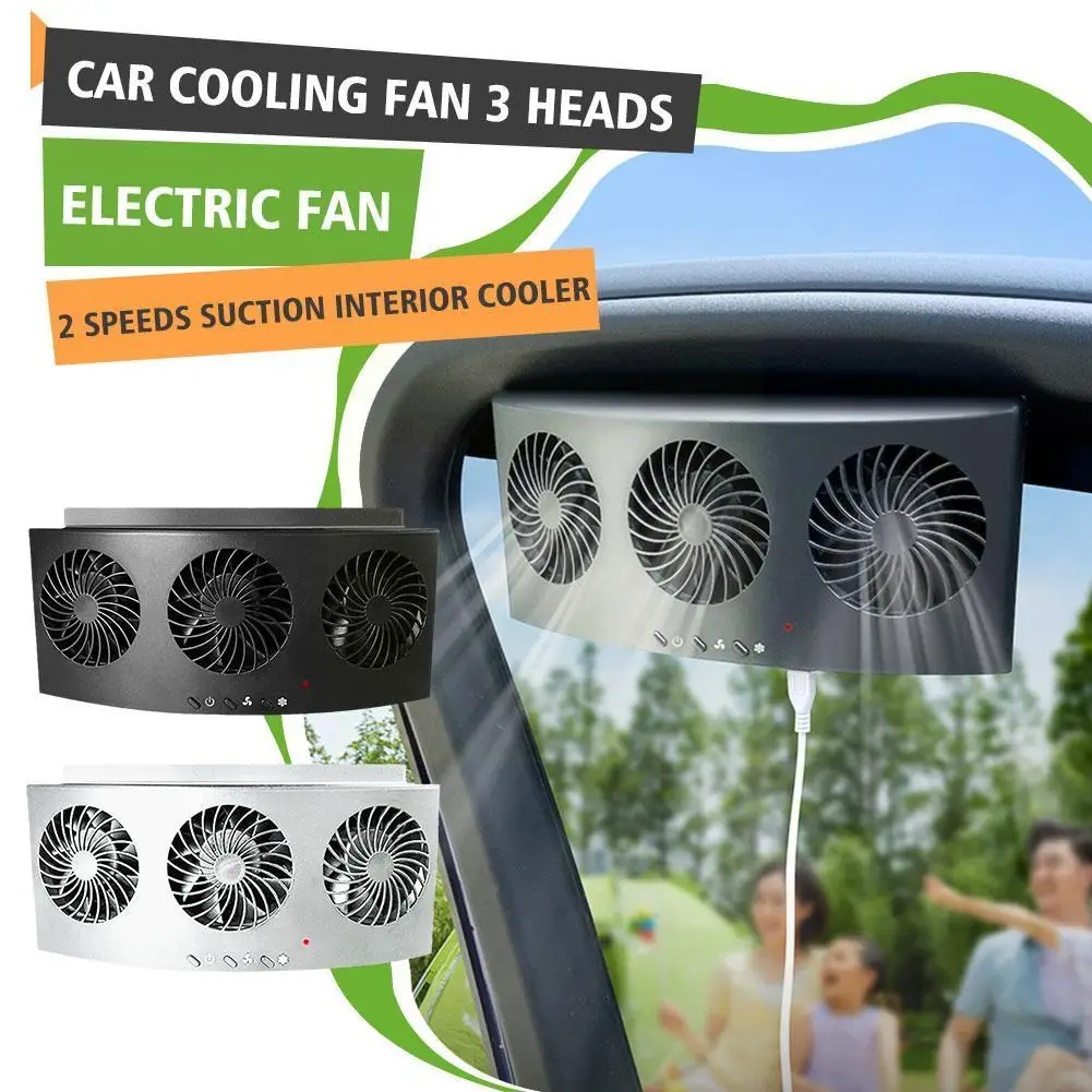 

Car Cooling Fan 3 Heads 2 Speeds Suction Interior Cooler White Circulation Deodorization Portable Ventilator Air R3E0