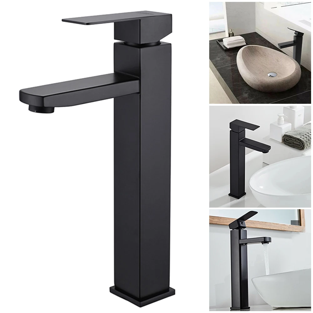 

Basin Faucet Black Cold Hot Water Mixer Bathroom Sink Faucet Stainless Steel Ceramic Cartridge Single Hole High Kitchen Faucet