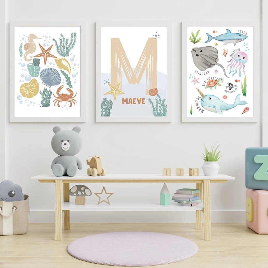 Кит Акула морская лошадь осьминог дрифт бутылка для детской стены искусство