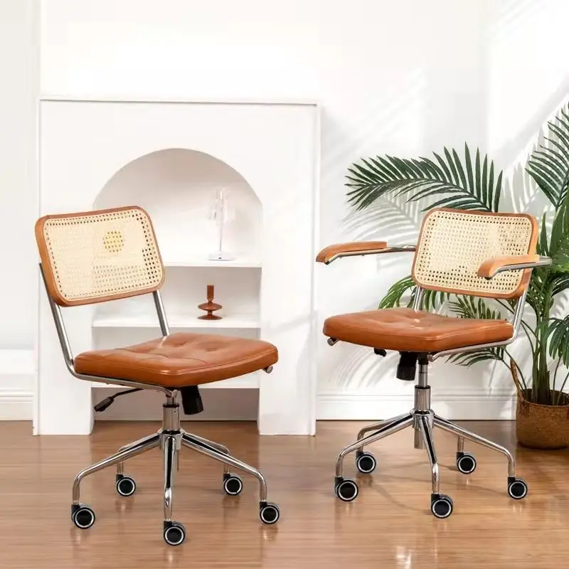 

Nordic Ins Solid Wood Real Rattan Dining Chair Medieval Chair Designer Chandigarh Retro Armrest Leisure Chair