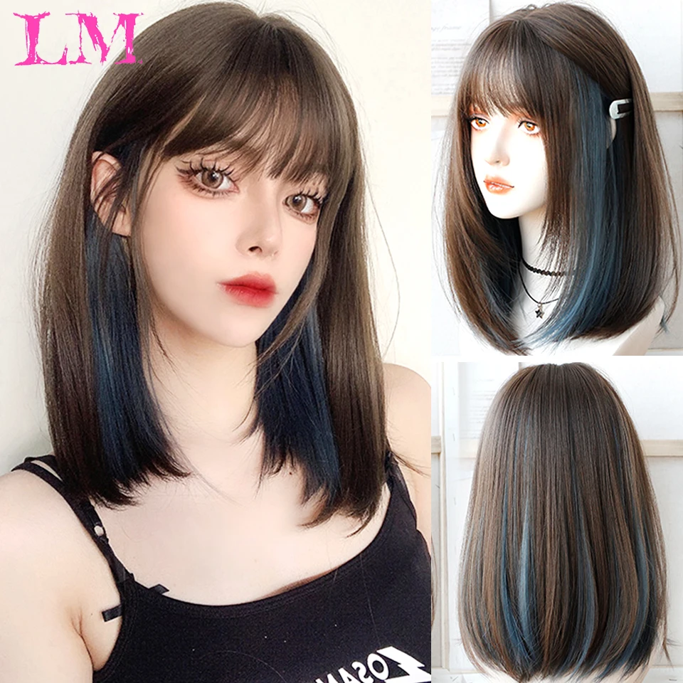 

LM Female Short Straight Hair Lolita White And Purple Synthetic Wig Harajuku Wig Cosplay Wig Halloween Party Wigs
